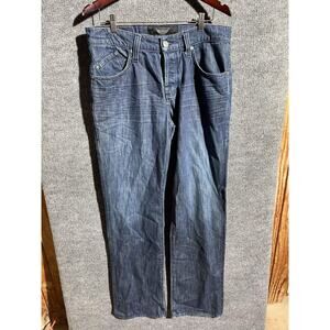 Rock & Republic Jeans Mens 36x34 Blue Dark Wash Straight Leg Embroidered Denim